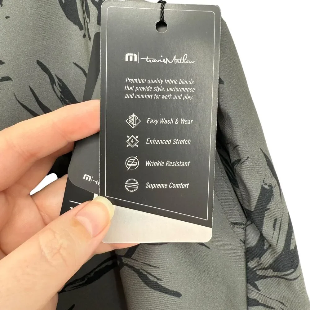 TravisMathew Golf Shorts 36 Grey Leaf Print Performance Stretch Pockets Resort